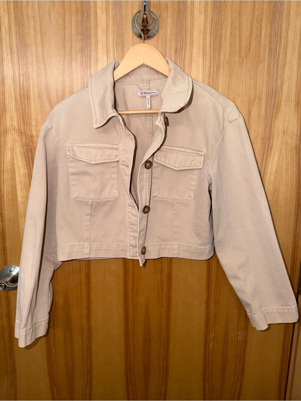 BCBGeneration Cropped Beige/Taupe Jean Jacket